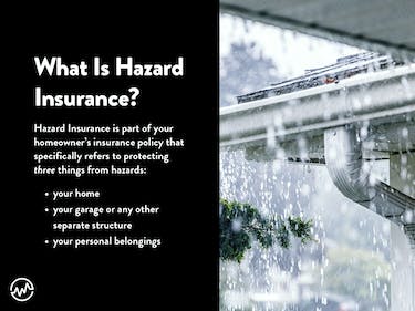 What is Hazard insurance? It protects three things: your home, your garage or any other separate structure, and your personal belongings
